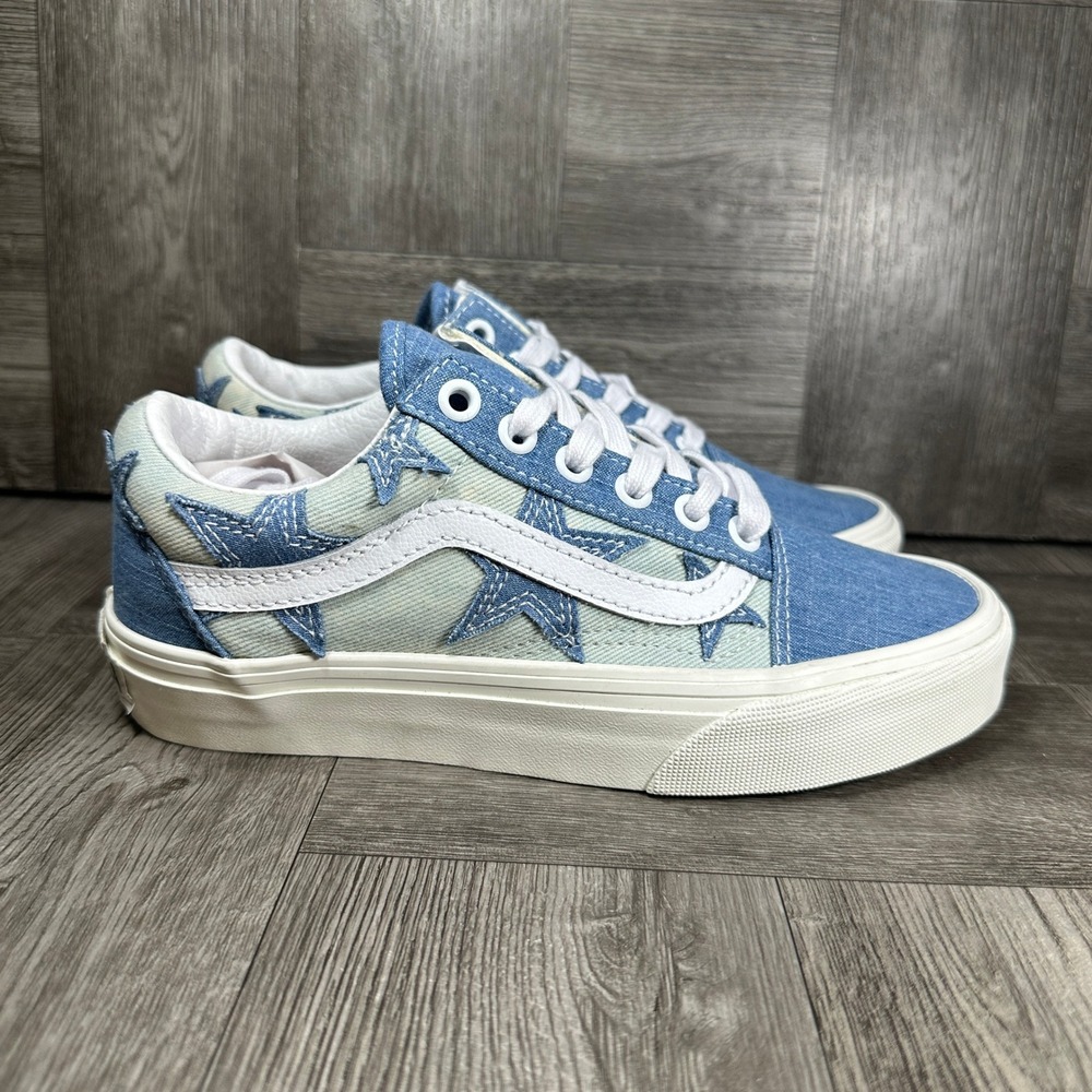 Vans Old Skool Denim Star Patchwork Women 5 Blue White Sneakers NEW 721356